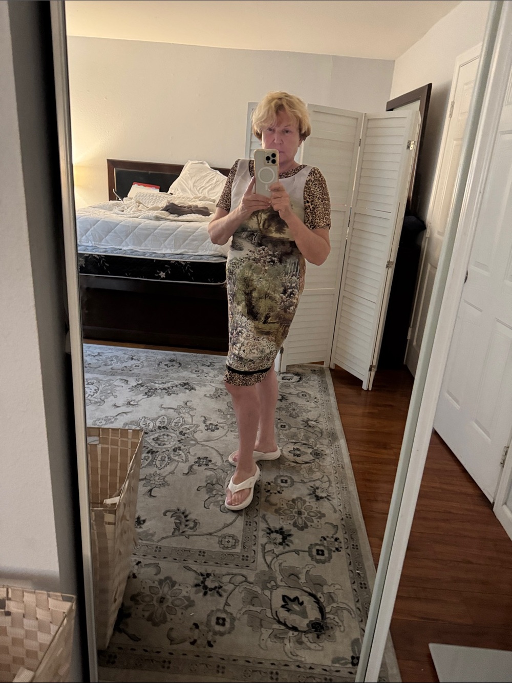 Printed Midi Sheath Dress in Brown Multi Animal Print